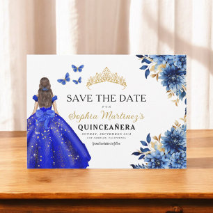 Blommigt Royal Blue Princess Birthday Quinceanera Spara Datumet
