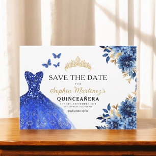 Blommigt Royal Blue Princess Birthday Quinceanera Spara Datumet
