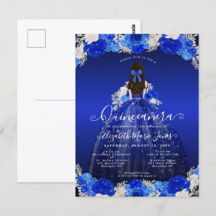 Blommigt Royal Blue Princess Gown Quinceanera Vykort