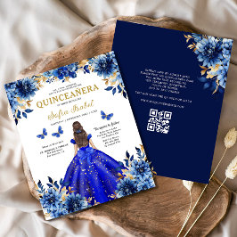Blommigt Royal Blue QR Code Princess Quinceanera Flygblad