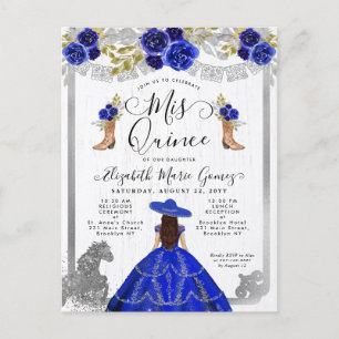 Blommigt Royal Blue Silver Charra Horse Quinceaner Inbjudan Vykort