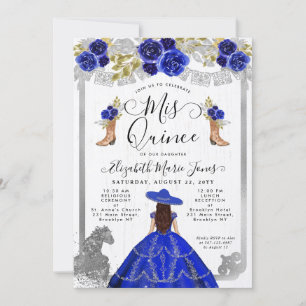Blommigt Royal Blue Silver Horse Charra Quinceaner Inbjudningar