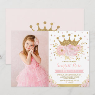 Blommigt Royal Krona Princess Födelsedagsfest Inbjudningar