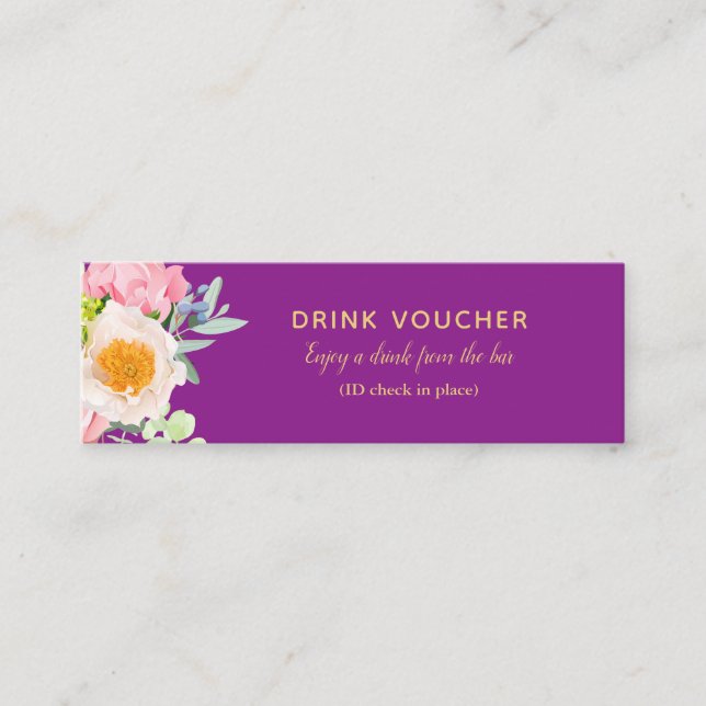 Blommigt Royal Lila Drink Voucher Biljett för Pub (Framsida)