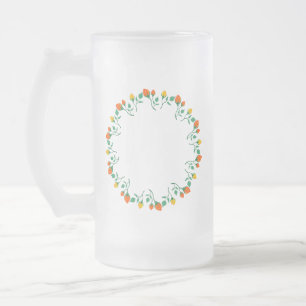 Blommigt runt ram med blomman gult och röd ros frostat ölglas