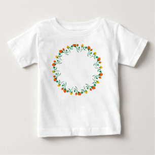 Blommigt runt ram med blomman gult och röd ros t shirt