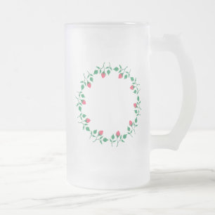 Blommigt runt ram med blommor från rosa ros frostat ölglas