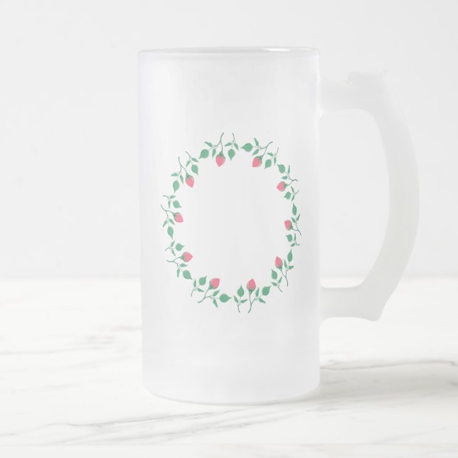 Blommigt runt ram med blommor från rosa ros frostat ölglas (Höger)