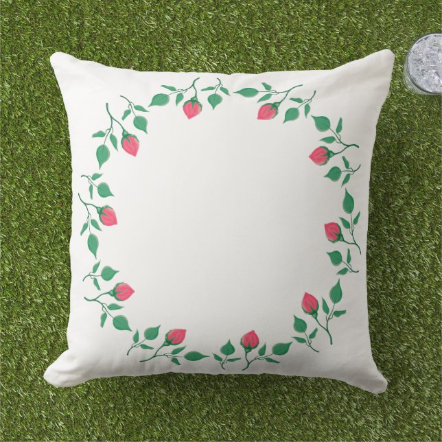 Blommigt runt ram med blommor från rosa ros kudde (Gräs)