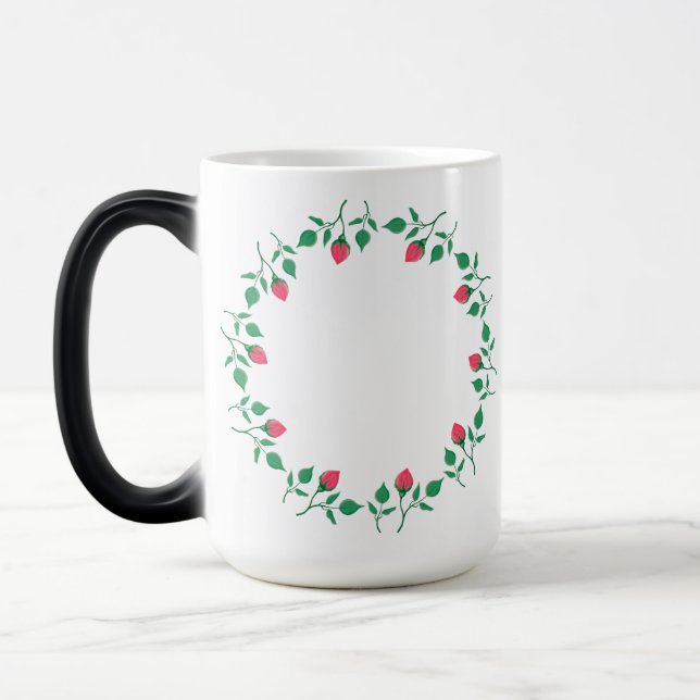 Blommigt runt ram med blommor från rosa ros magisk mugg (Vänster)
