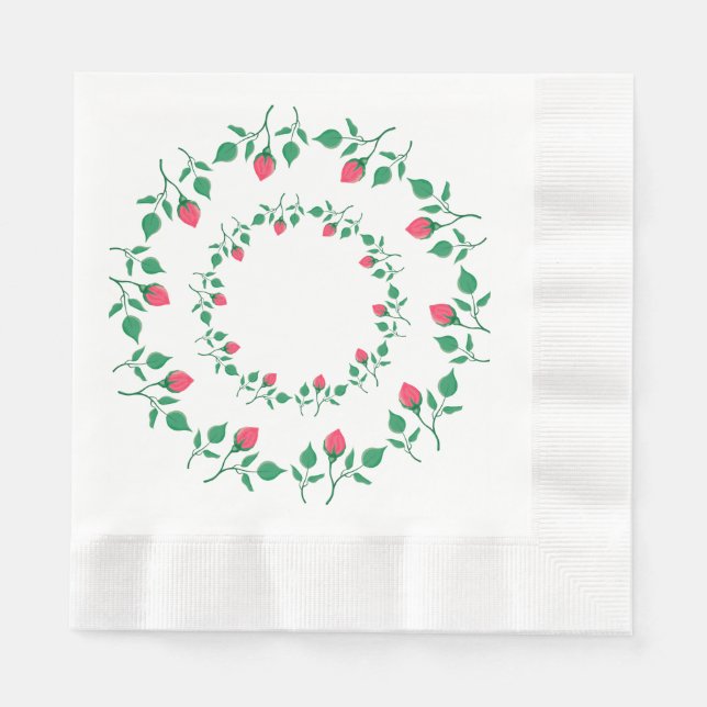 Blommigt runt ram med blommor från rosa ros pappersservett (Framsidan)