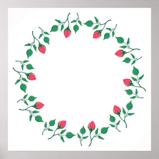 Blommigt runt ram med blommor från rosa ros poster (Framsidan)