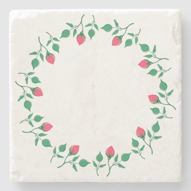 Blommigt runt ram med blommor från rosa ros stenunderlägg (Framsidan)