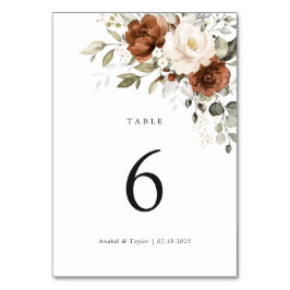 Blommigt Rust Cream Greenery Bröllop Bord Card Bordsnummer