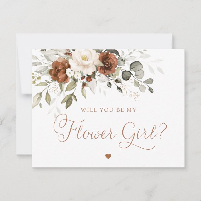 Blommigt Rust Cream Greenery Flower Girl Bröllop Inbjudningar (Framsida)