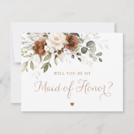 Blommigt Rust Cream Greenery Maid of honor Card Inbjudningar