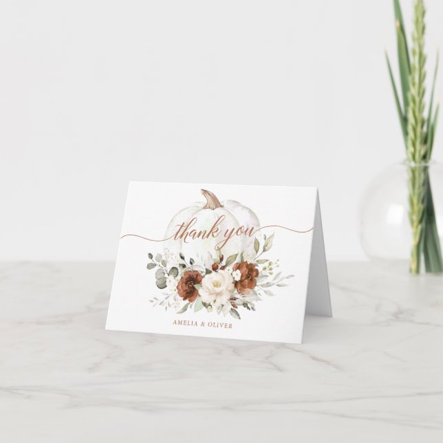 Blommigt Rust Cream Pumpkin Fall Wedding Tack Kort (Framsida)