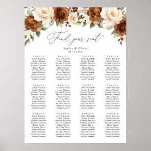 Blommigt Rust Peach Greenery Bröllop Sittdiagram Poster