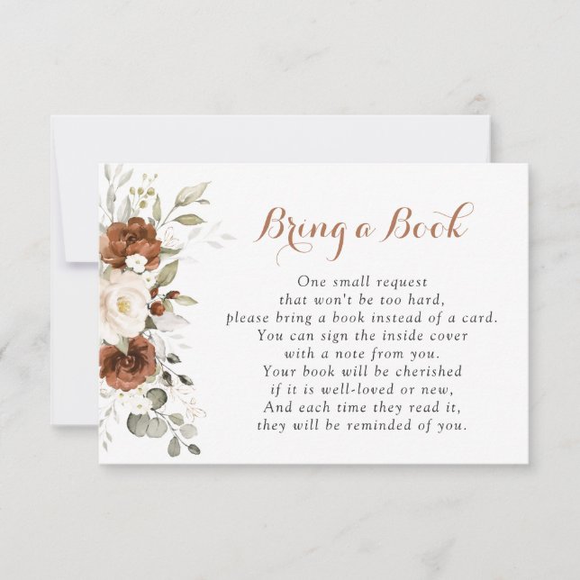 Blommigt Rust Pumpkin Baby Shower Ta med en Bok OSA Kort (Framsida)
