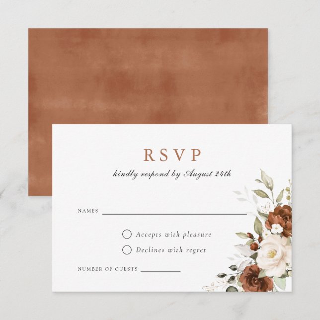 Blommigt Rust Pumpkin Greenery Fall Wedding OSA Inbjudningar (Fram/baksida)