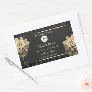 Blommigt Rustic Black Träd Bark Product Labels Log Rektangulärt Klistermärke