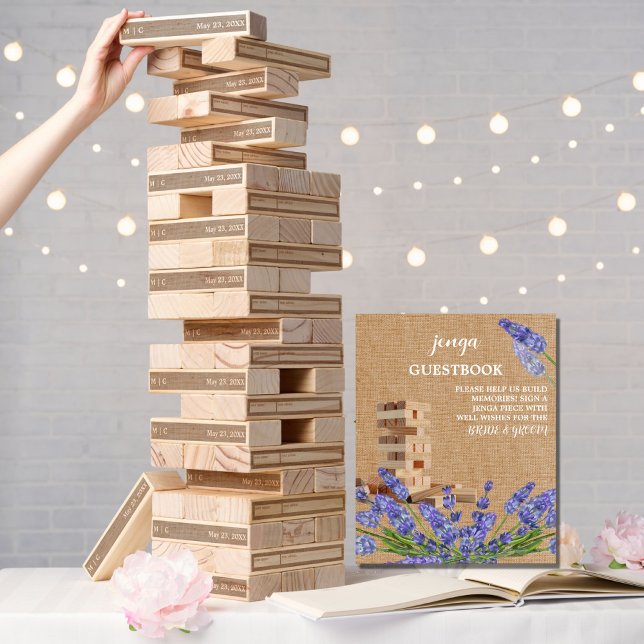 Blommigt Rustic Bröllop Jenga Guest Bok Poster (Skapare uppladdad)
