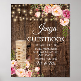 Blommigt Rustic Bröllop Jenga Guest Bok Poster