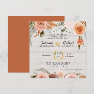 Blommigt Rustic  Burnt Orange Wood Löv Foliage Inbjudningar