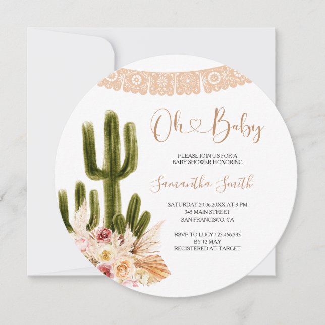 Blommigt Rustic Cactus Baby Shower Inbjudningar (Framsida)