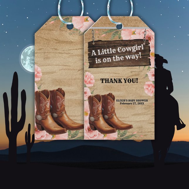 Blommigt Rustic Cowgirl Boots Baby Shower Presentetikett (Skapare uppladdad)