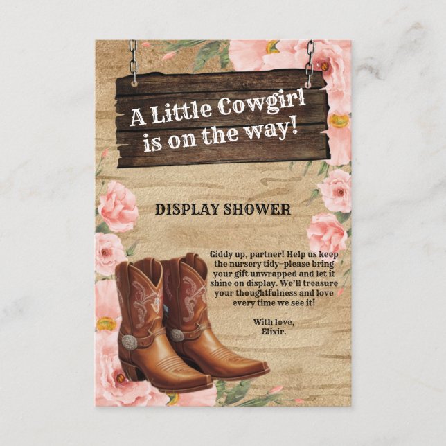 Blommigt Rustic Cowgirl Boots Baby Shower Tilläggskort (Framsida)