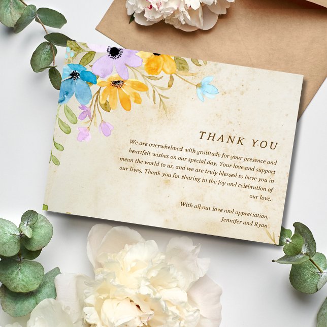 Blommigt Rustic Exdoor Bröllop Tack Photo (Floral Rustic Outdoor Wedding Thank You Photo)
