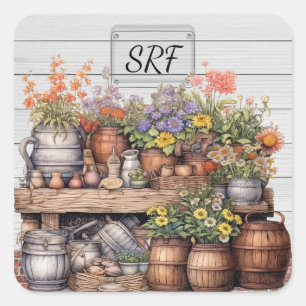 Blommigt Rustic Garden Sticker Matching Stationery Fyrkantigt Klistermärke