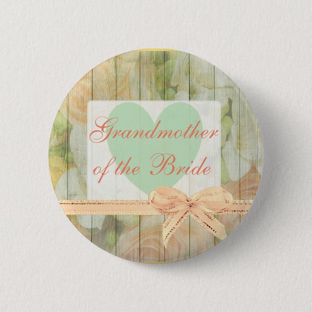 Blommigt Rustic "Grandmor of the Bride" Button Knapp (Framsida)