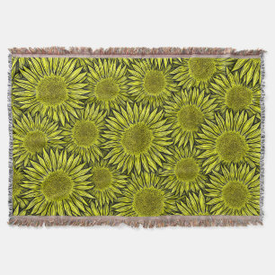 Blommigt Rustic Gult Solros Hand plockade Filt