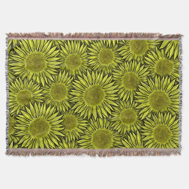 Blommigt Rustic Gult Solros Hand plockade Filt (Framsidan)