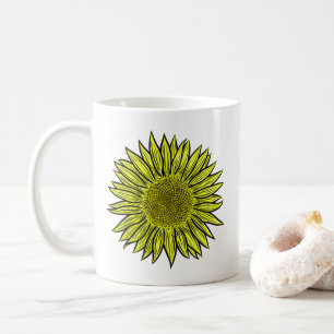 Blommigt Rustic Gult Solros Hand plockade Kaffemugg