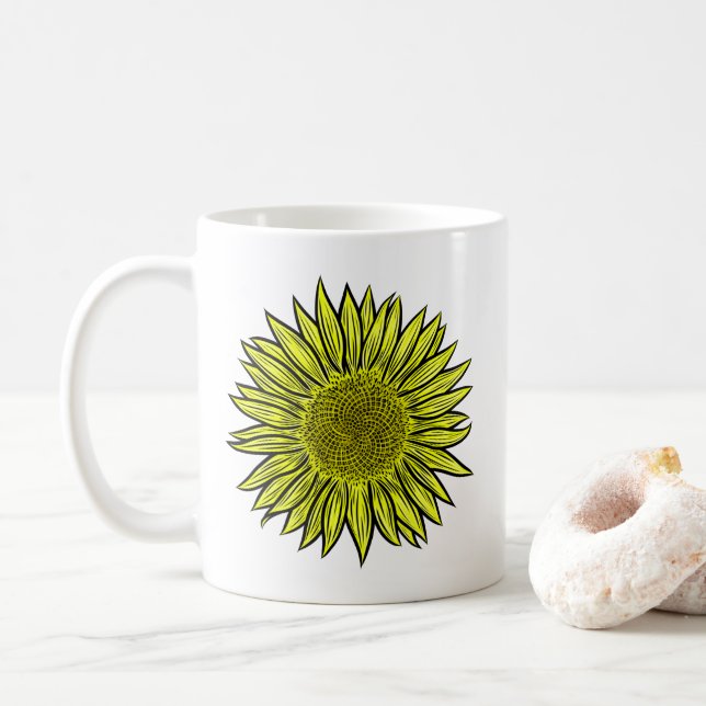 Blommigt Rustic Gult Solros Hand plockade Kaffemugg (Med munk)