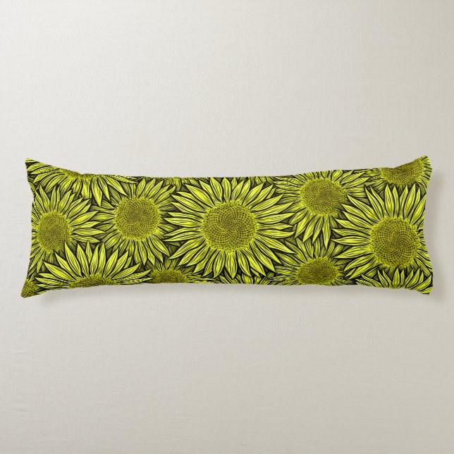 Blommigt Rustic Gult Solros Hand plockade Kroppskudde (Framsidan)