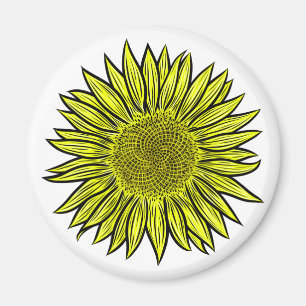 Blommigt Rustic Gult Solros Hand plockade Magnet