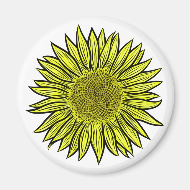 Blommigt Rustic Gult Solros Hand plockade Magnet (Framsidan)