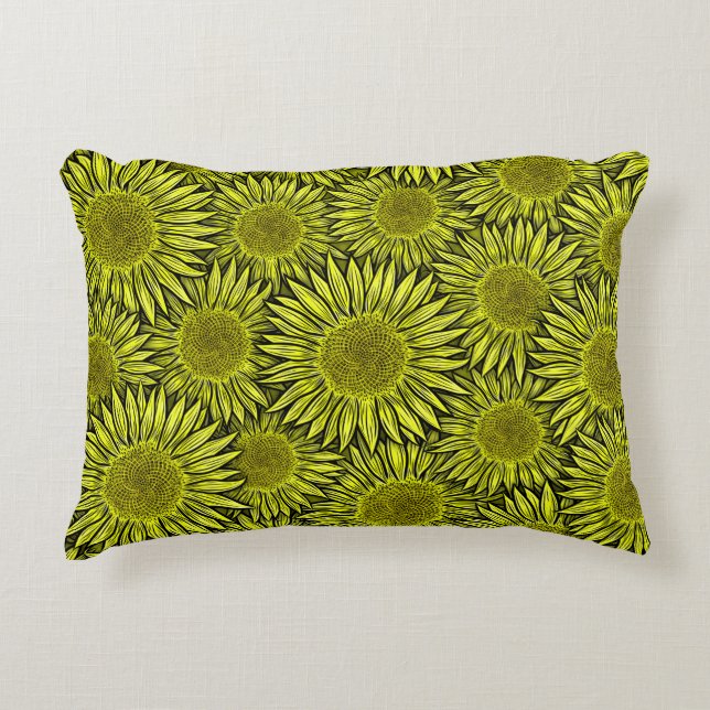 Blommigt Rustic Gult Solros Hand plockade Prydnadskudde (Framsidan)