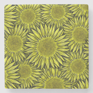 Blommigt Rustic Gult Solros Hand plockade Stenunderlägg