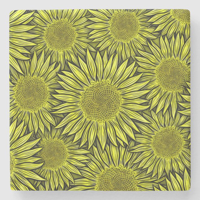 Blommigt Rustic Gult Solros Hand plockade Stenunderlägg (Framsidan)