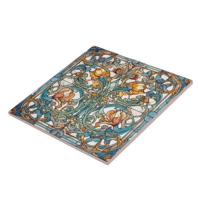 Blommigt Rustic Indigo Azulejo Tiles Kakelplatta (Sidan)