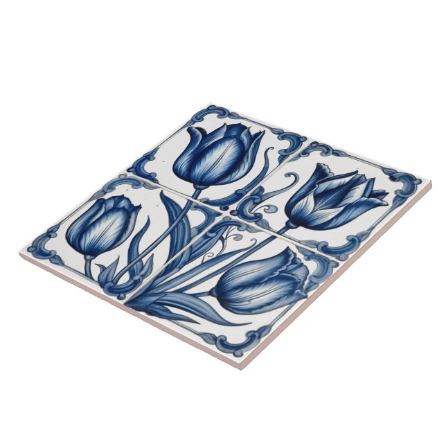 Blommigt Rustic Indigo Azulejo Tiles Kakelplatta (Sidan)