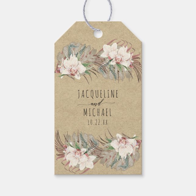 Blommigt Rustic Kraft Beach Orchid Handflatan Gree Presentetikett (Framsidan)
