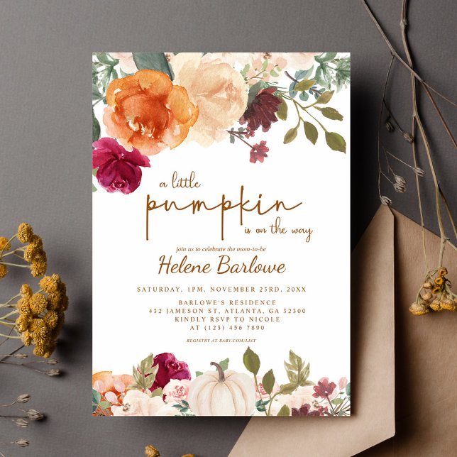 Blommigt Rustic Little Pumpkin Boho Baby Shower Inbjudningar (Floral Rustic Little Pumpkin Boho Baby Shower Invitation)
