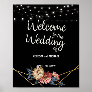 Blommigt Rustic Magnolia String Ljus Bröllop Poster
