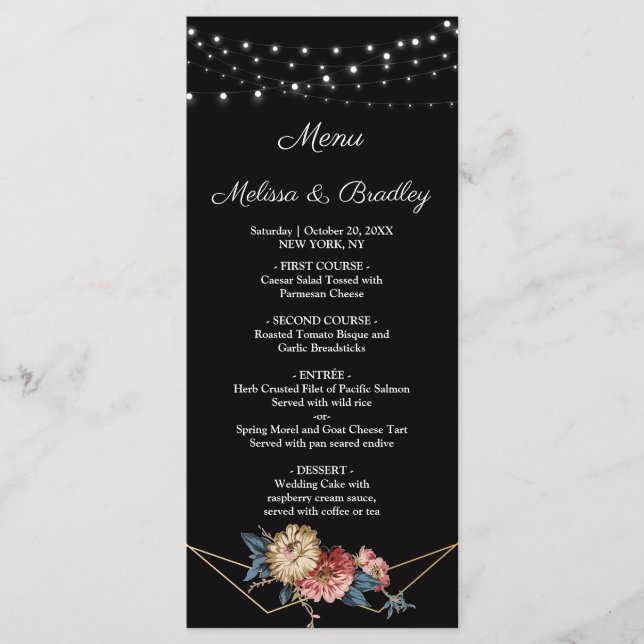 Blommigt Rustic Magnolia String Ljus Menu Program (Framsida)